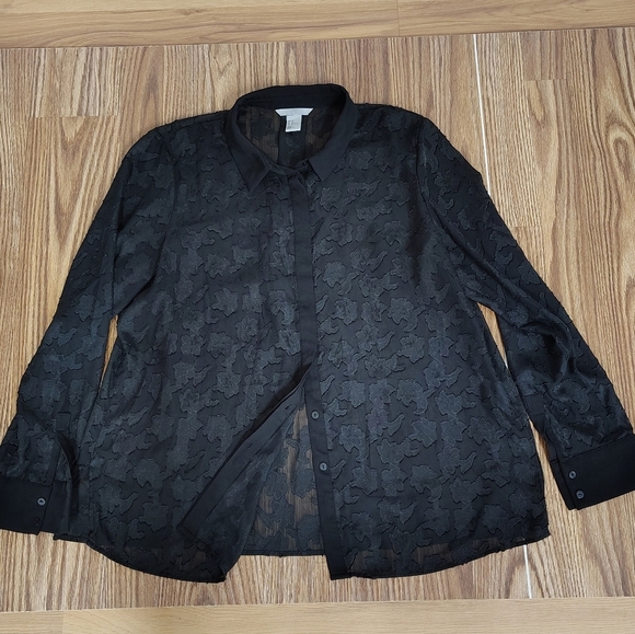 H&M Ladies Lace Button Down Shirt, Ladies Size 14, Black Lace Top - Picture 3 of 8